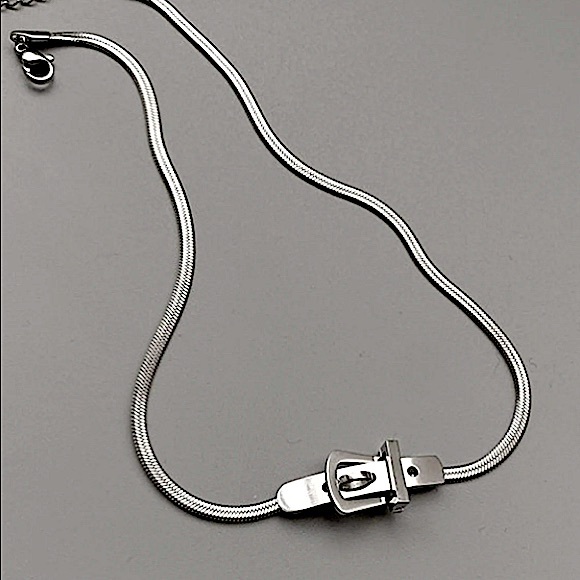 STERLING SILVER BUCKLE DESIGN CHOKER NECKLACE - Picture 11 of 14